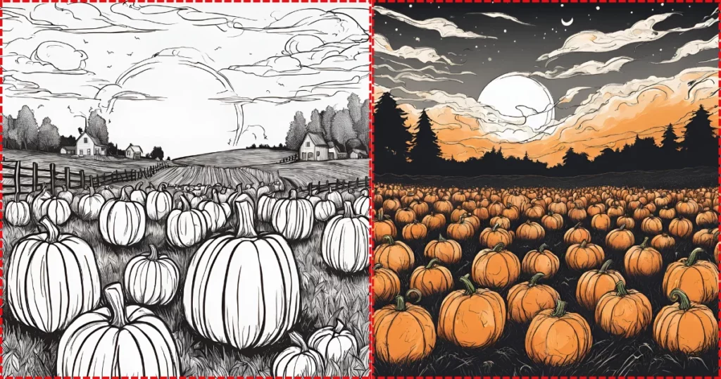 illustrate lots of glowing pumpkins halloween drawing prompt