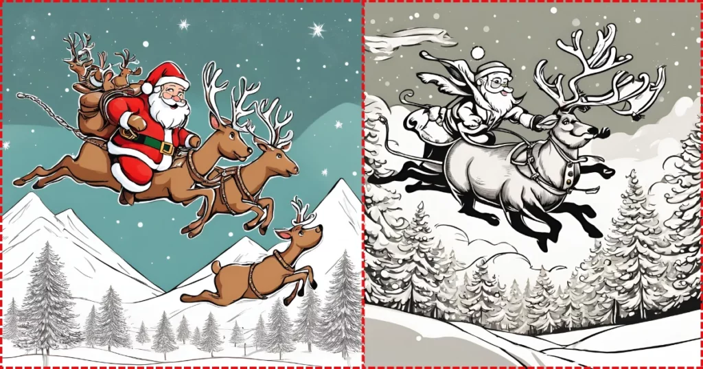 santa and his reindeer flying christmas drawing prompt