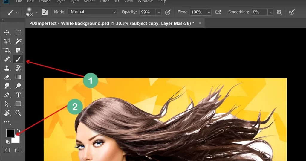 select a soft brush and set the foreground color to black on how to remove white background in photoshop