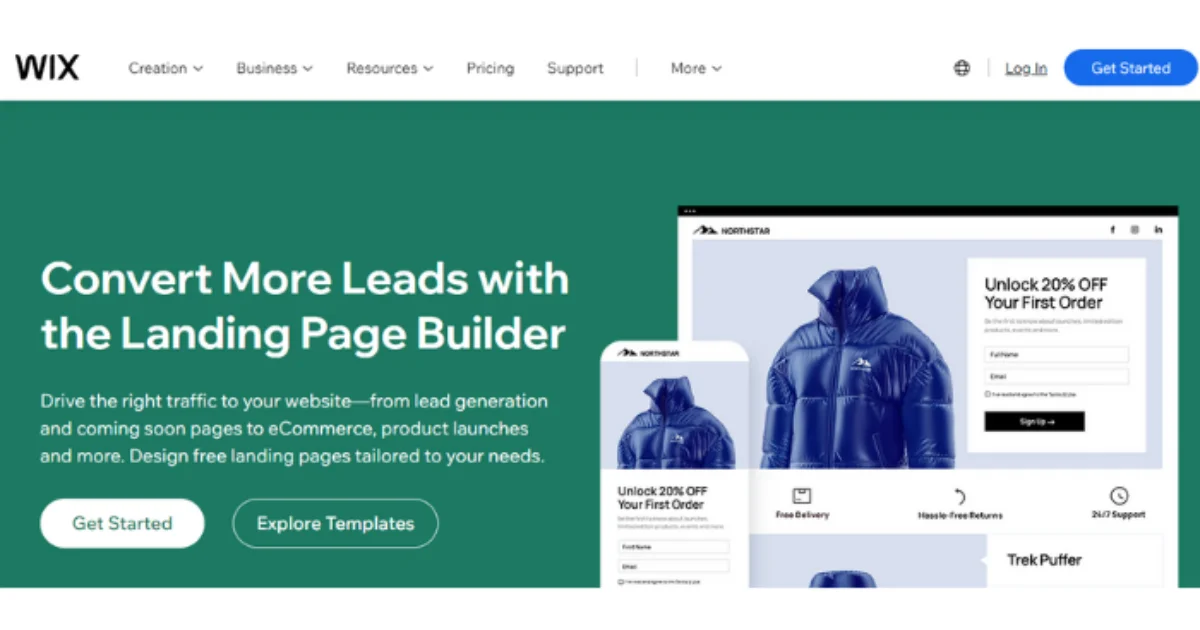 Wix is one of the best ai landing page generator