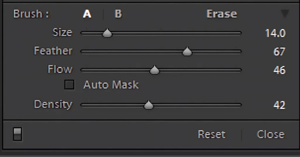 adjust brush size, feather, and density in lightroom