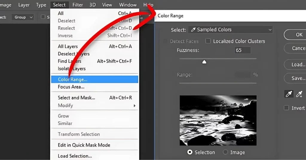 click color range and adjust the slider