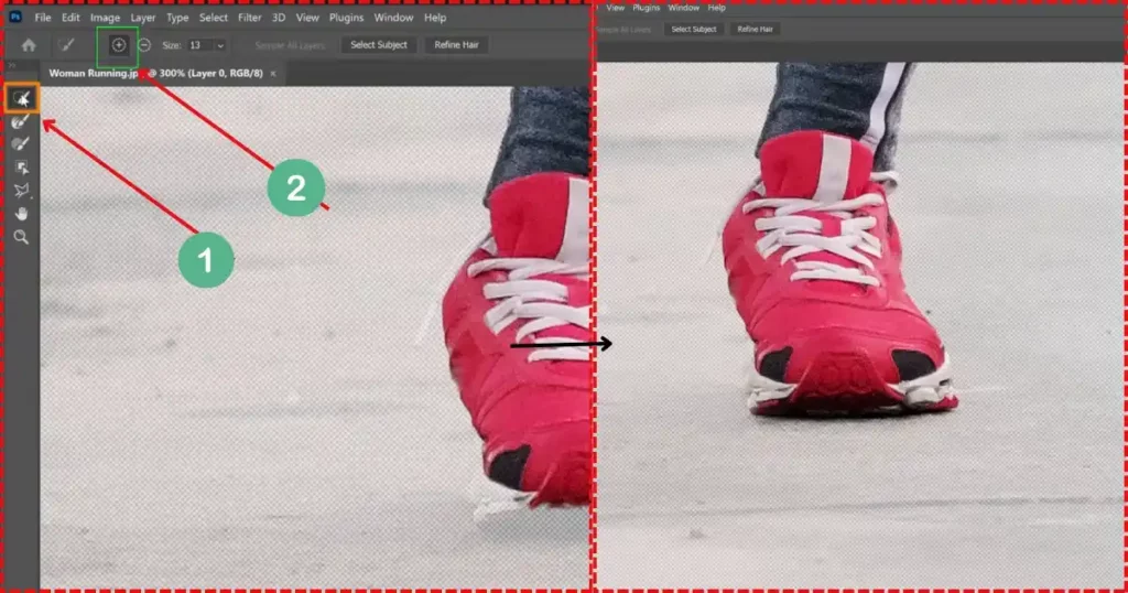 click quick selection tool and then add option in photoshop