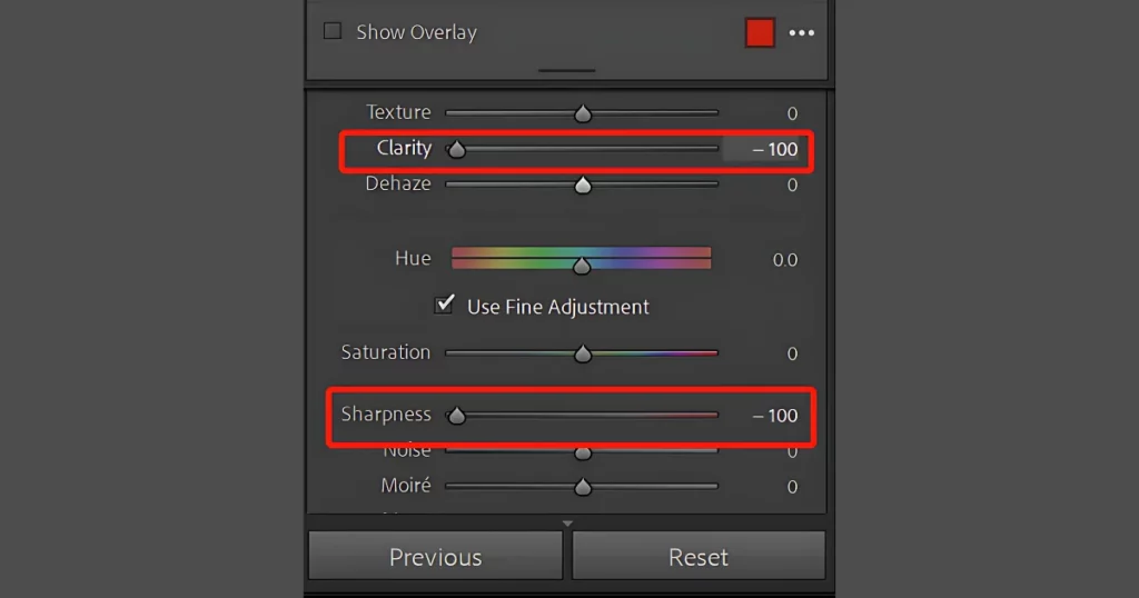 decrease clarity and sharpness in lightroom to blur the background of a picture