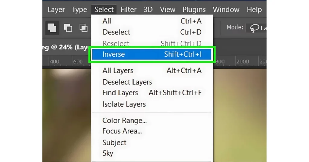 inverse feature in photoshop on how to remove background logo in photoshop