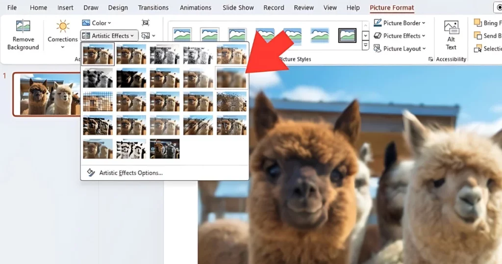 select blur effect in powerpoint