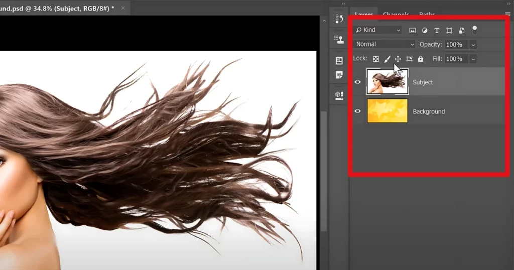 select subject layer in photoshop to remove white background