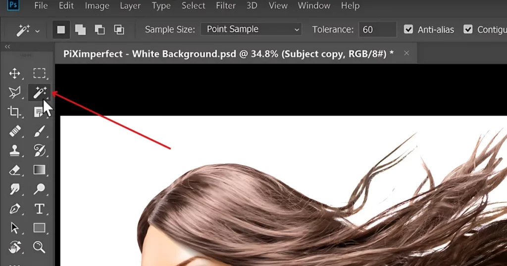 use magic wand tool on how to remove white background in photoshop
