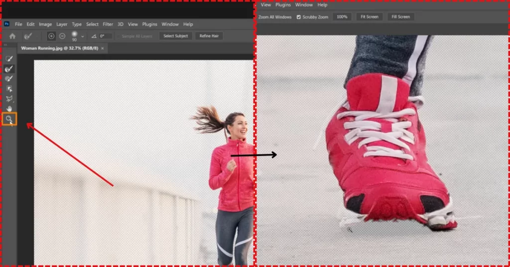 use zoom area that ai misses area in photoshop