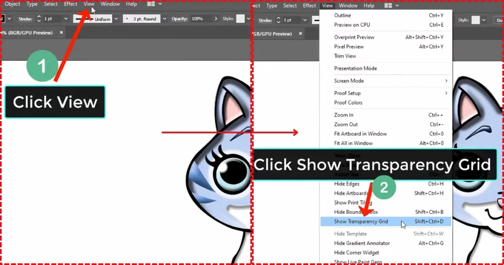 click show transparency grid in illustrator