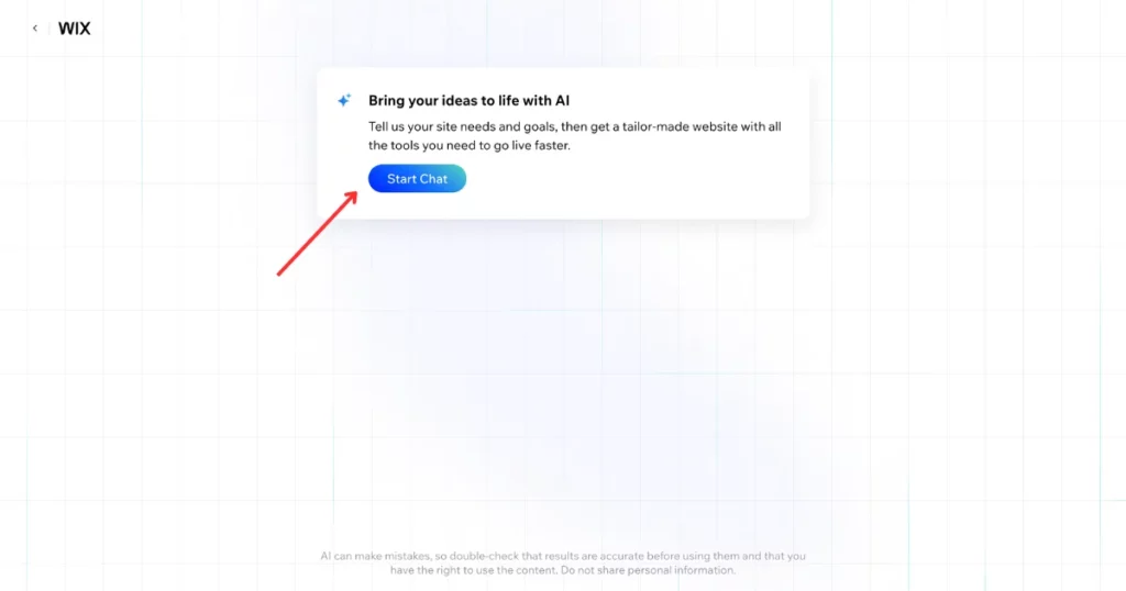 click strat chat in wix ai website builder