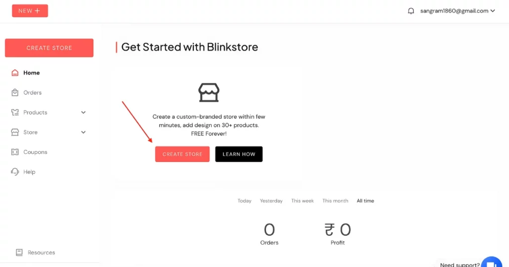 create store in blinkstore.ai