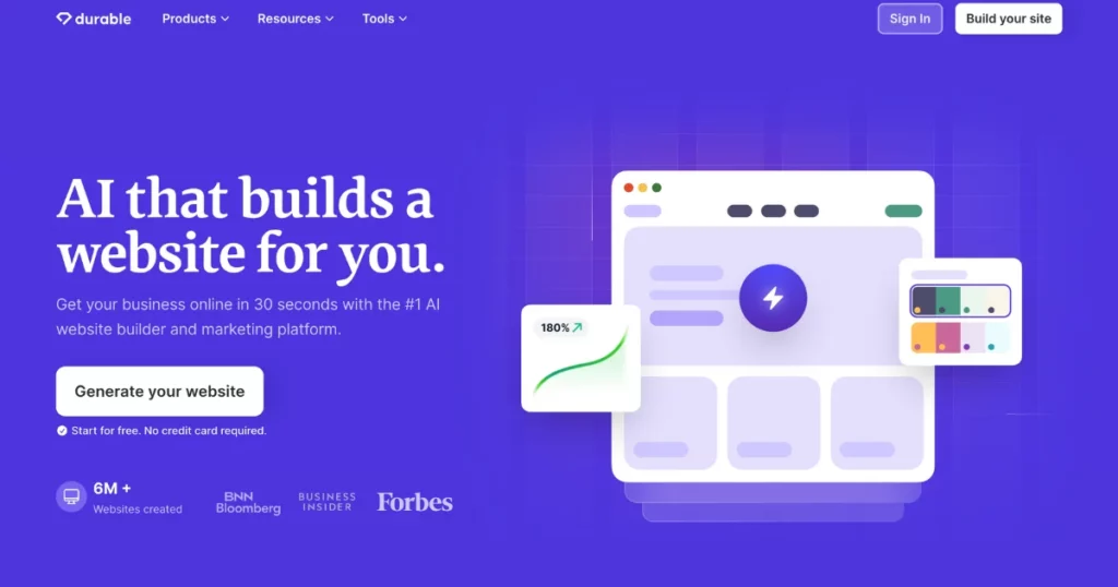 durable best ai website builder for small business owners
