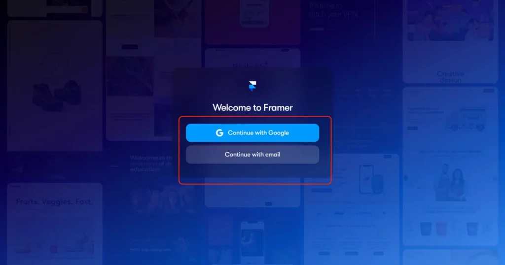 sign up in framer