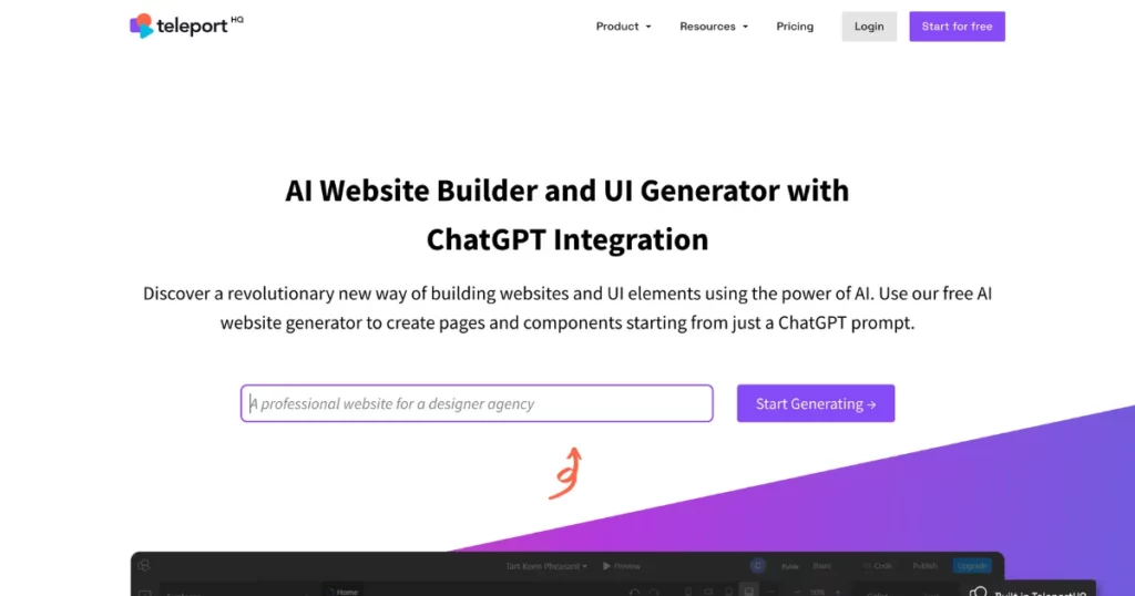 teleporthq best ai website builder for flexibility and customization