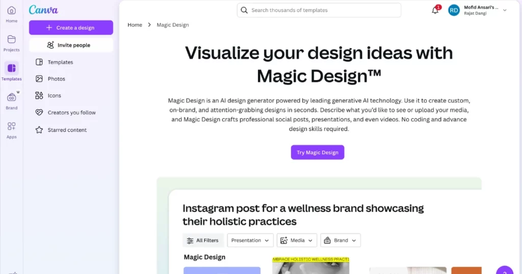 Canva Magic Design is one of the best AI design tools for poster