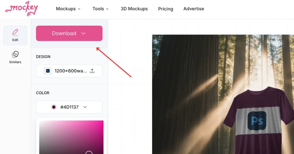 click download option to save your tshirt mockup