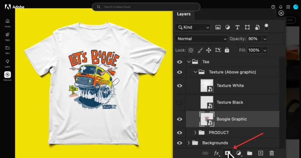 click the layer mask icon on how to make t shirt mockup in photoshop