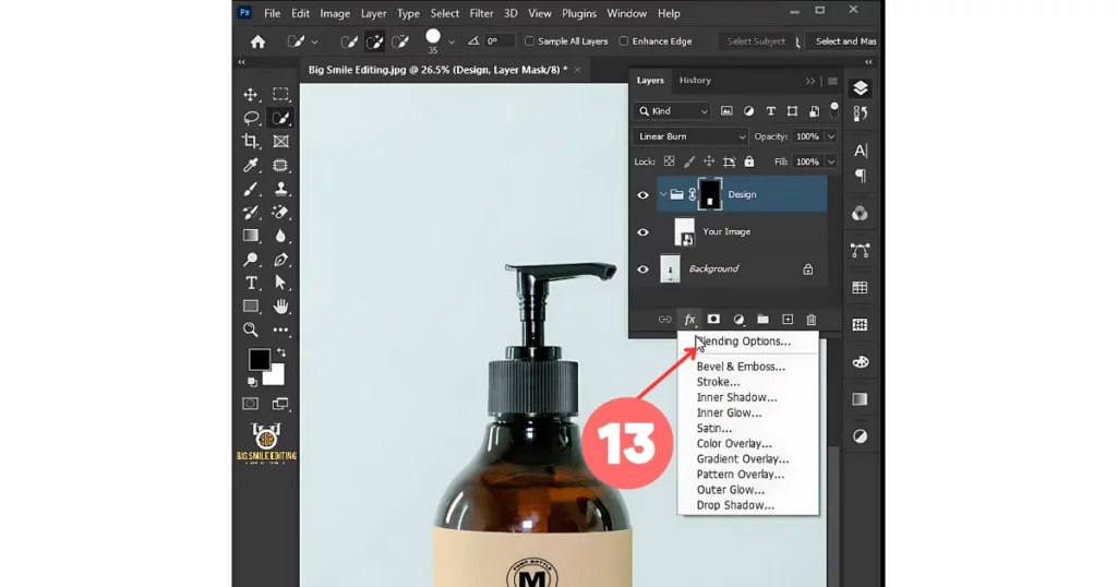 Click the fx icon at the bottom of the layers panel and choose blending options