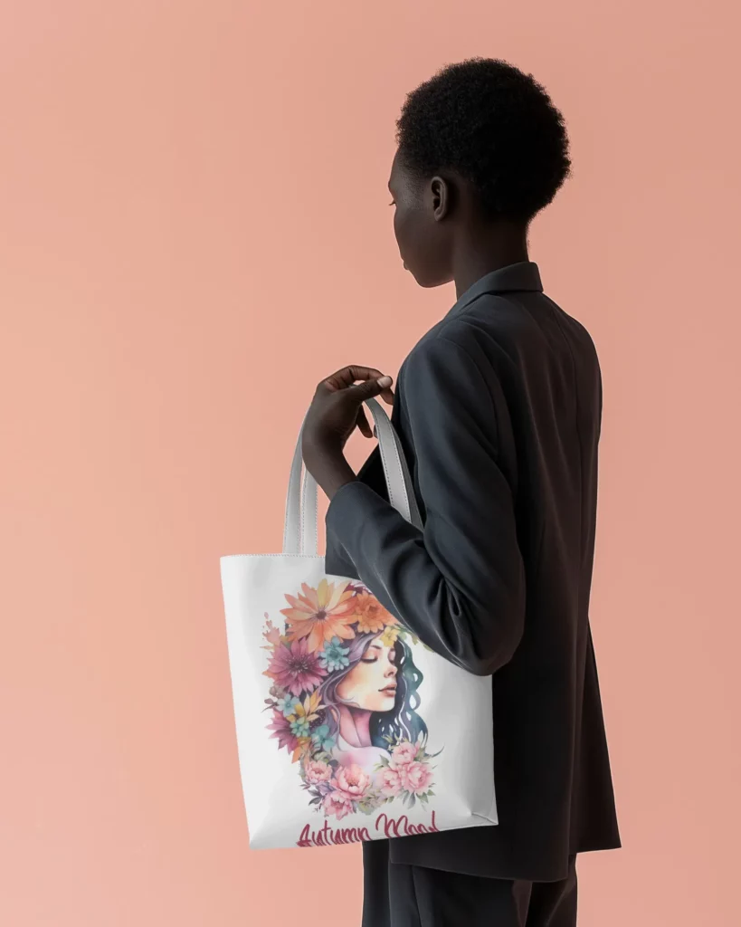 african model in coat with Shopping Bag mockup   