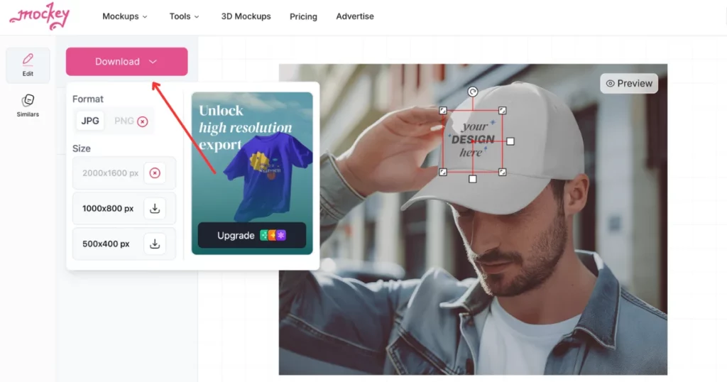 click download button on how to make a hat mockup