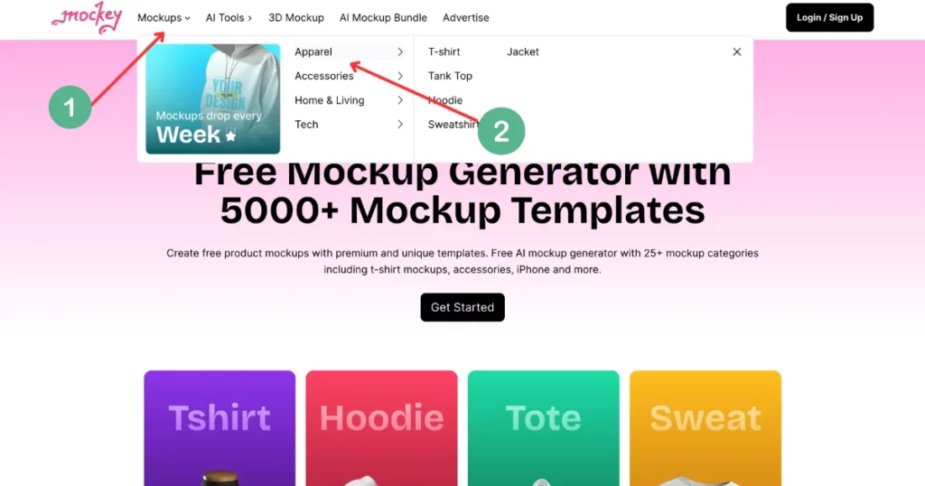 click mockups and then apparel to make clothing mockups in mockey