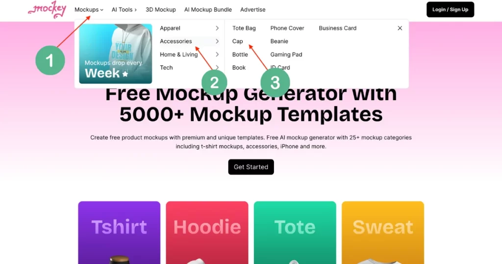 click mockups then accessories then cap category