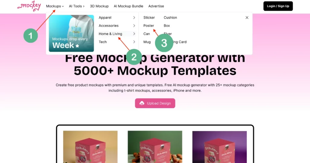 click mockups then home & living and then click poster