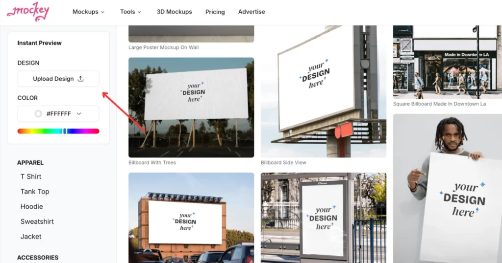 click upload design in mockey to customize it