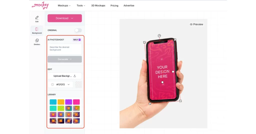 customize background with mockey.ai for iphone mockup