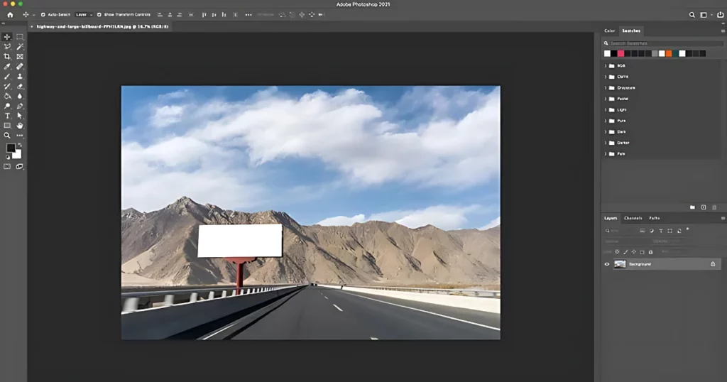 load your blank billboard image in photoshop