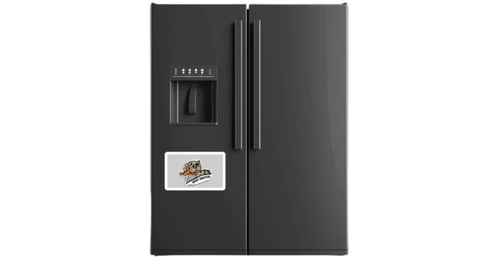 mockey sticker mockup on black fridge