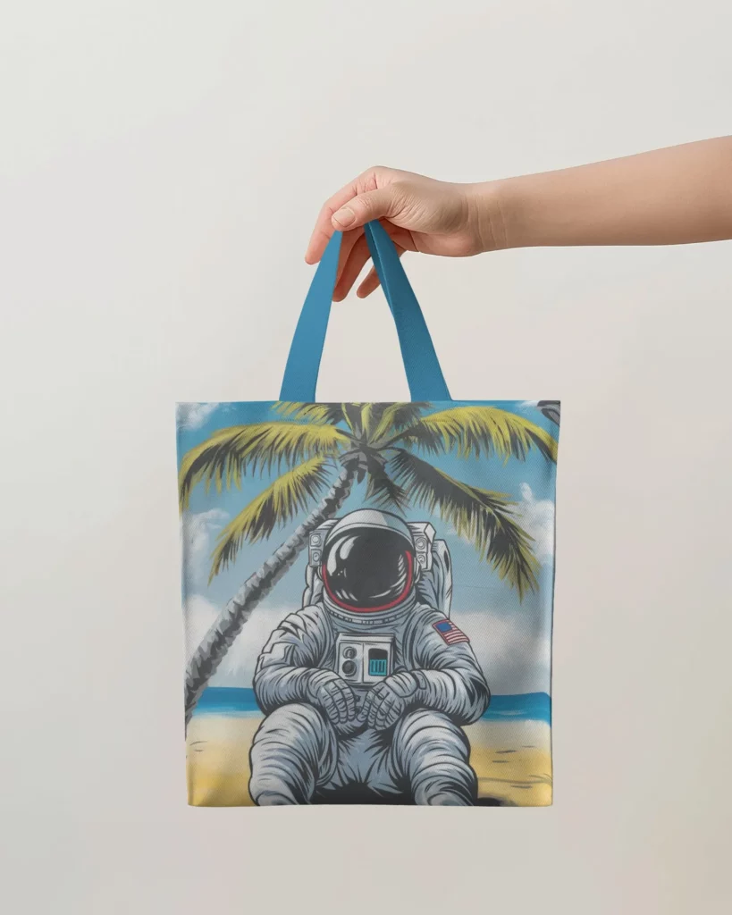 photoshoot of totebag mockup hanging-in hand