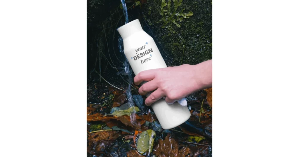 pouring water in a bottle mockup