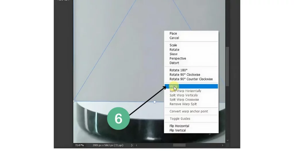 right-click again and select warp in photoshop