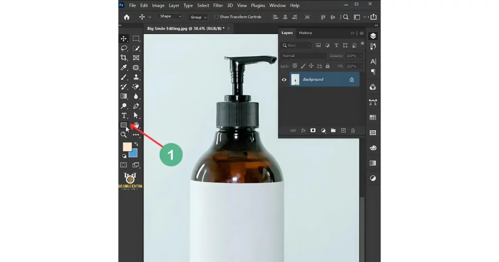 select the rectangle tool from the toolbar in photoshop