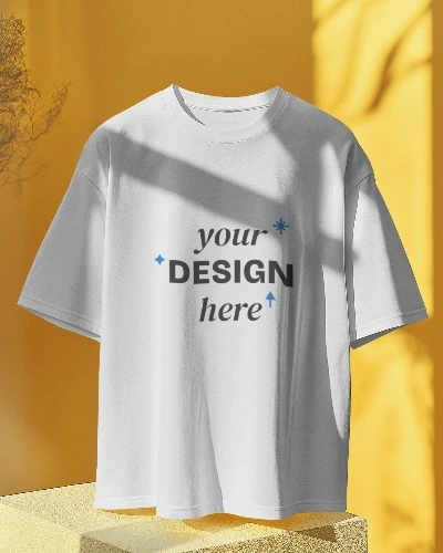 sunlit 3D tshirt mockup on yellow background