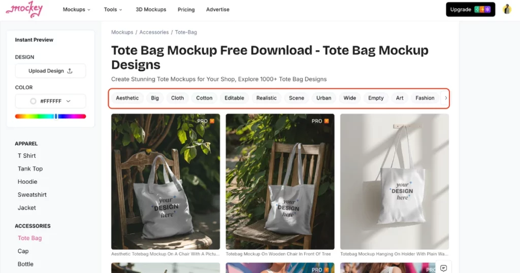 tote bag mockup category bar in mockey