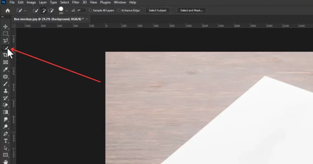 use quick selection tool on how to make a box mockup in photoshop