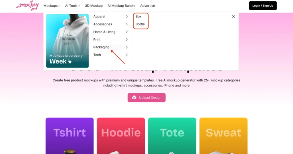 click on mockups then select packaging