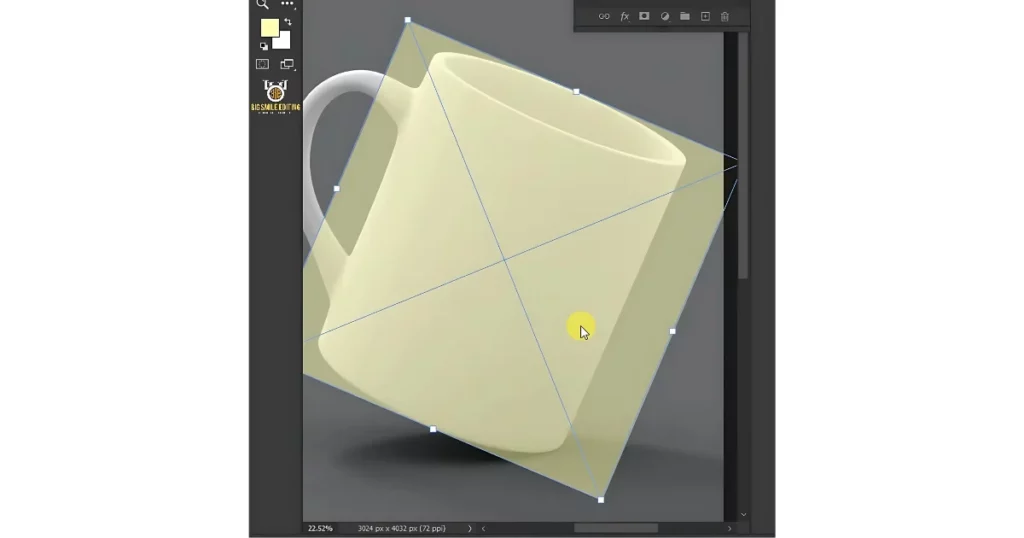 now adjust the size, angle and position on how to create mug mockup in photoshop