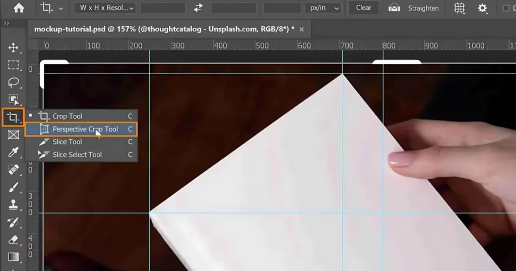 select the perspective crop tool on how to make a book mockup in photoshop