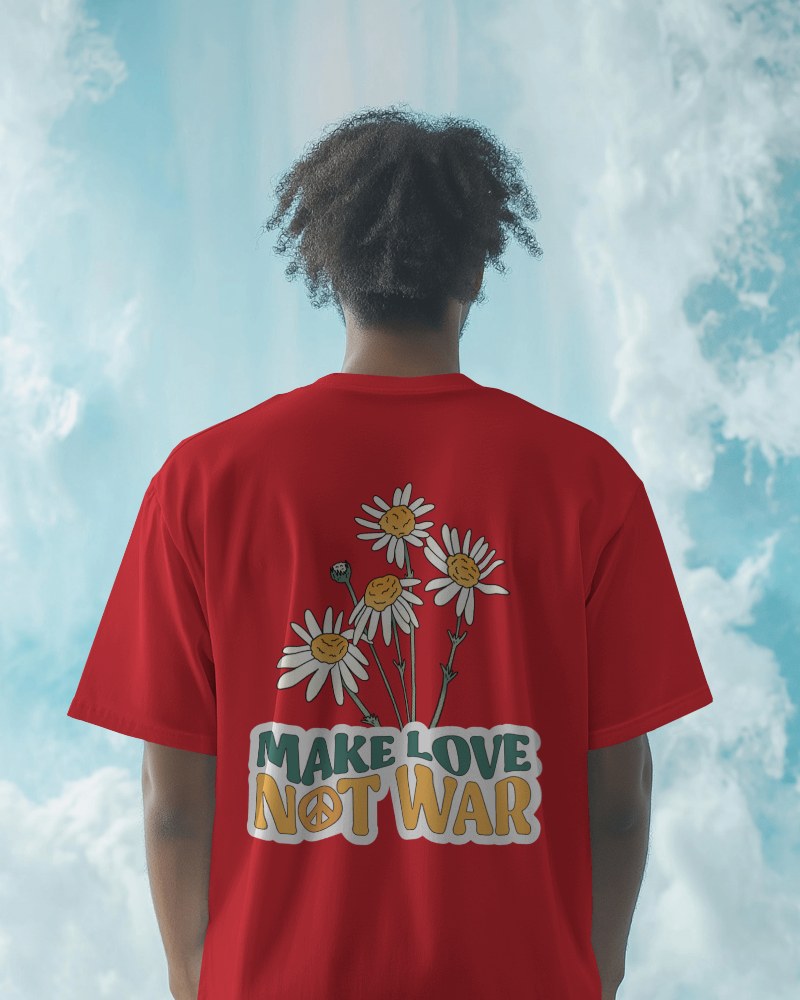 Men back view-t-shirt-mockup featuring model against cloudy sky background