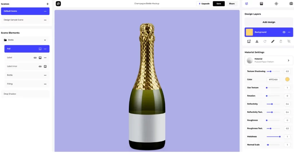 champagne bottle mockup in provisual