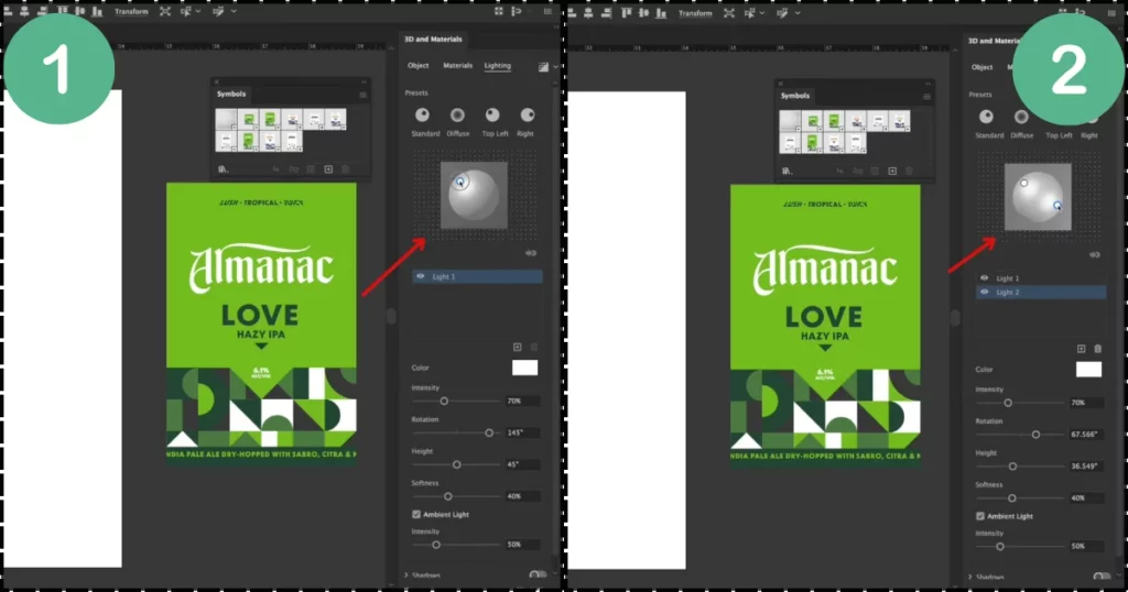 change in light settings on how to make a 3d mockup in illustrator