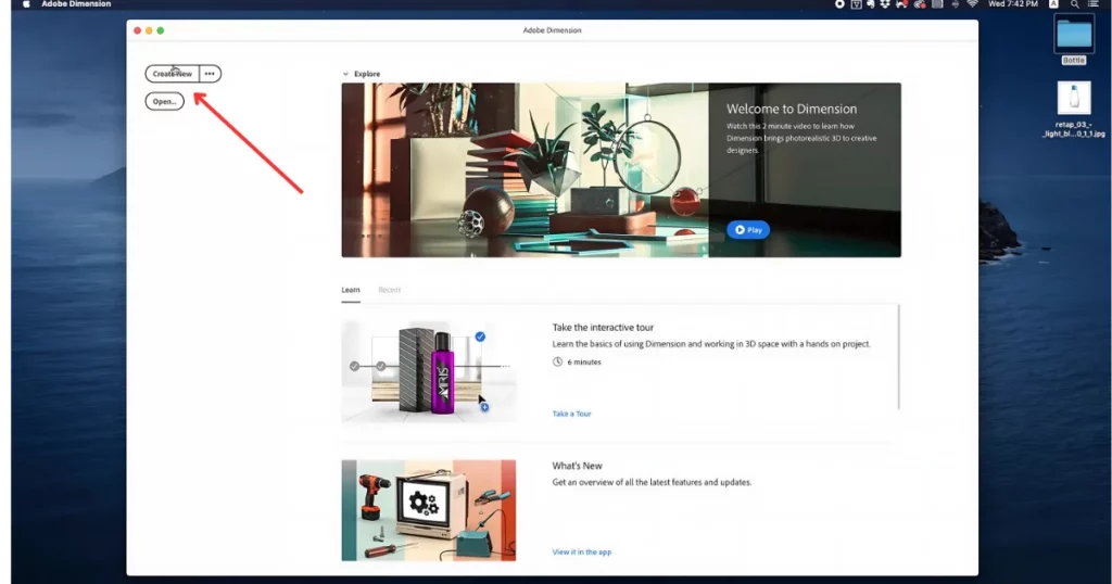 click create new in adobe dimension