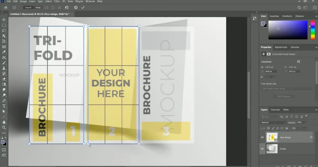 create a rectangle over the design on how to make a brochure mockup in photoshop