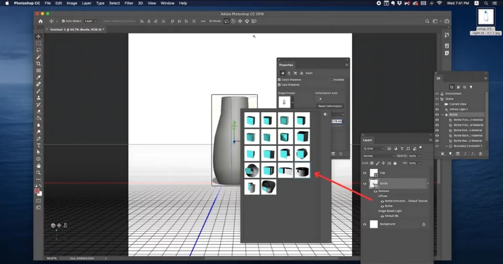 go to the properties we're going to change the extrusion preset to cylindrical