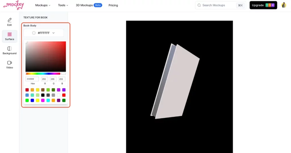 go to the surface section to modify the texture of the book