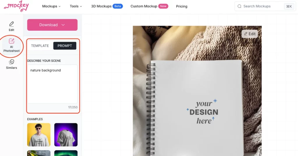 ai photoshoot feature in notebook mockup